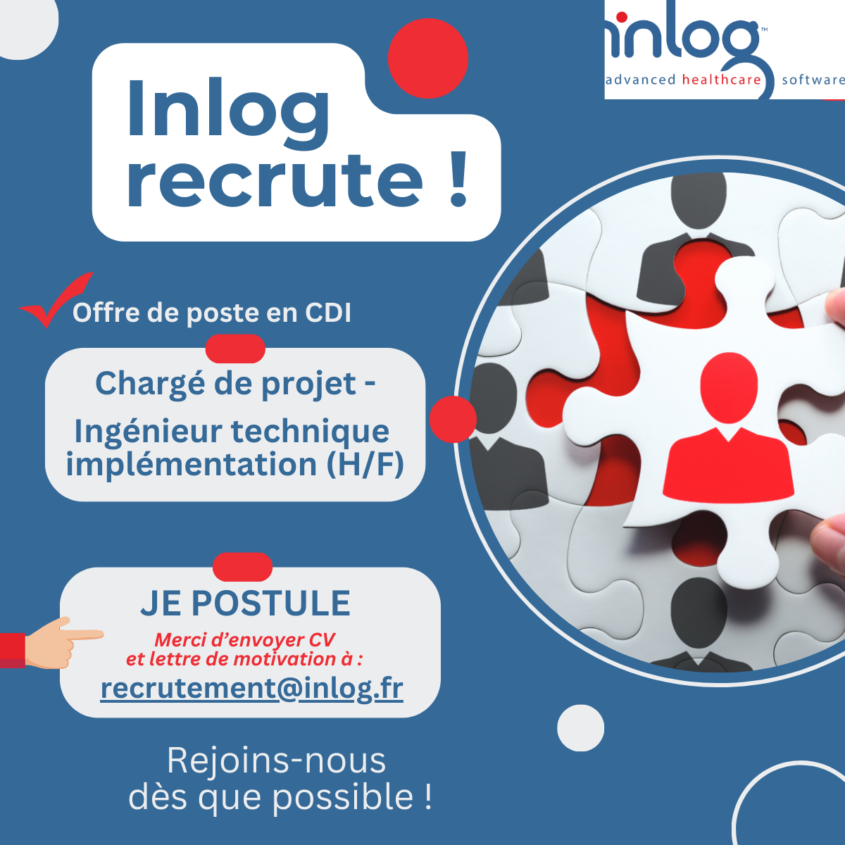 Offre de poste chargé de projet implémentation logiciel