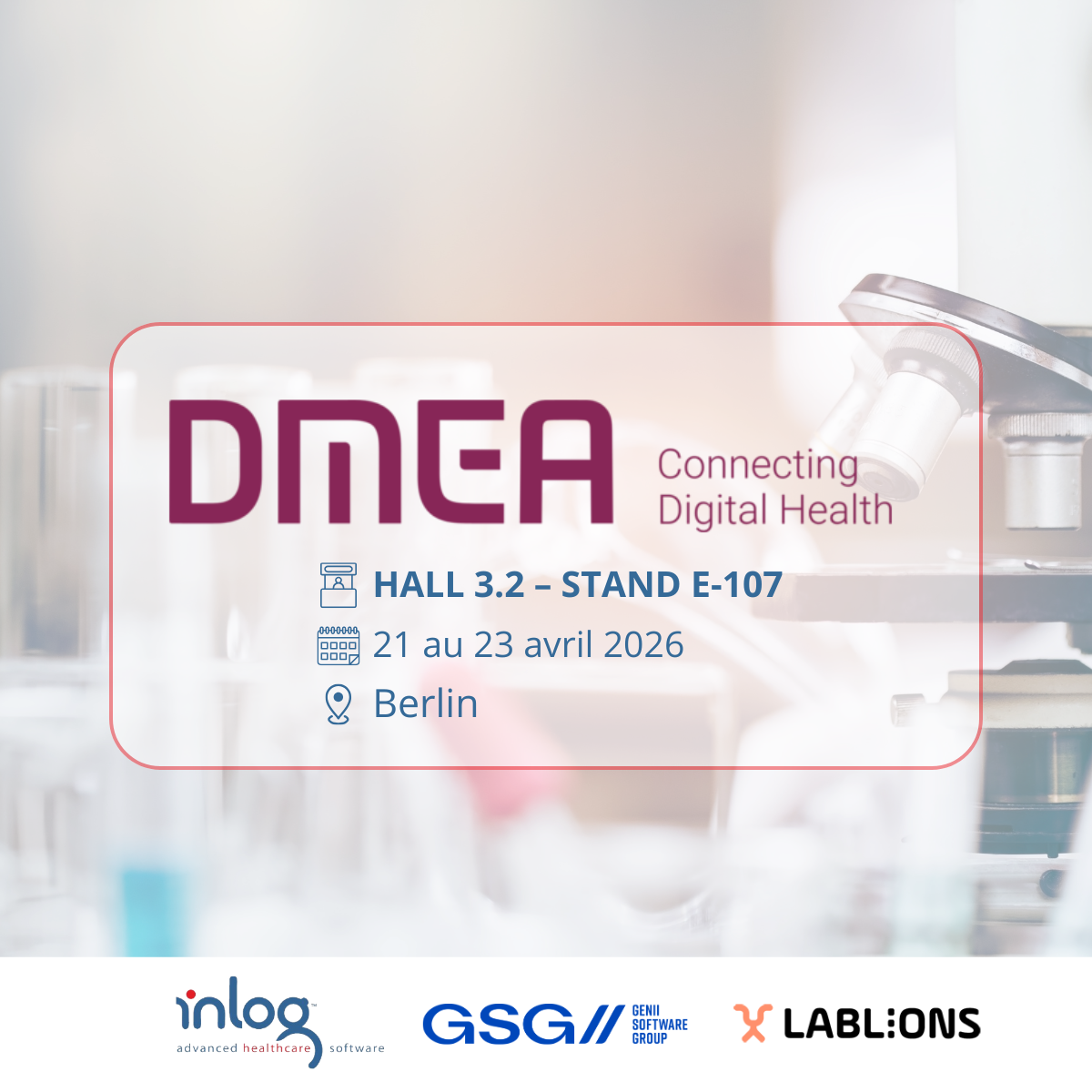 Du 21 au 23 avril 2026, Inlog sera présent au DMEA - Connecting Digital Health, le rendez-vous incontournable de la e-santé en Europe.