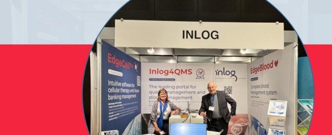 Stand INLOG au DGTI 2026 présentant les solutions Inlog4QMS, EdgeCell et EdgeBlood