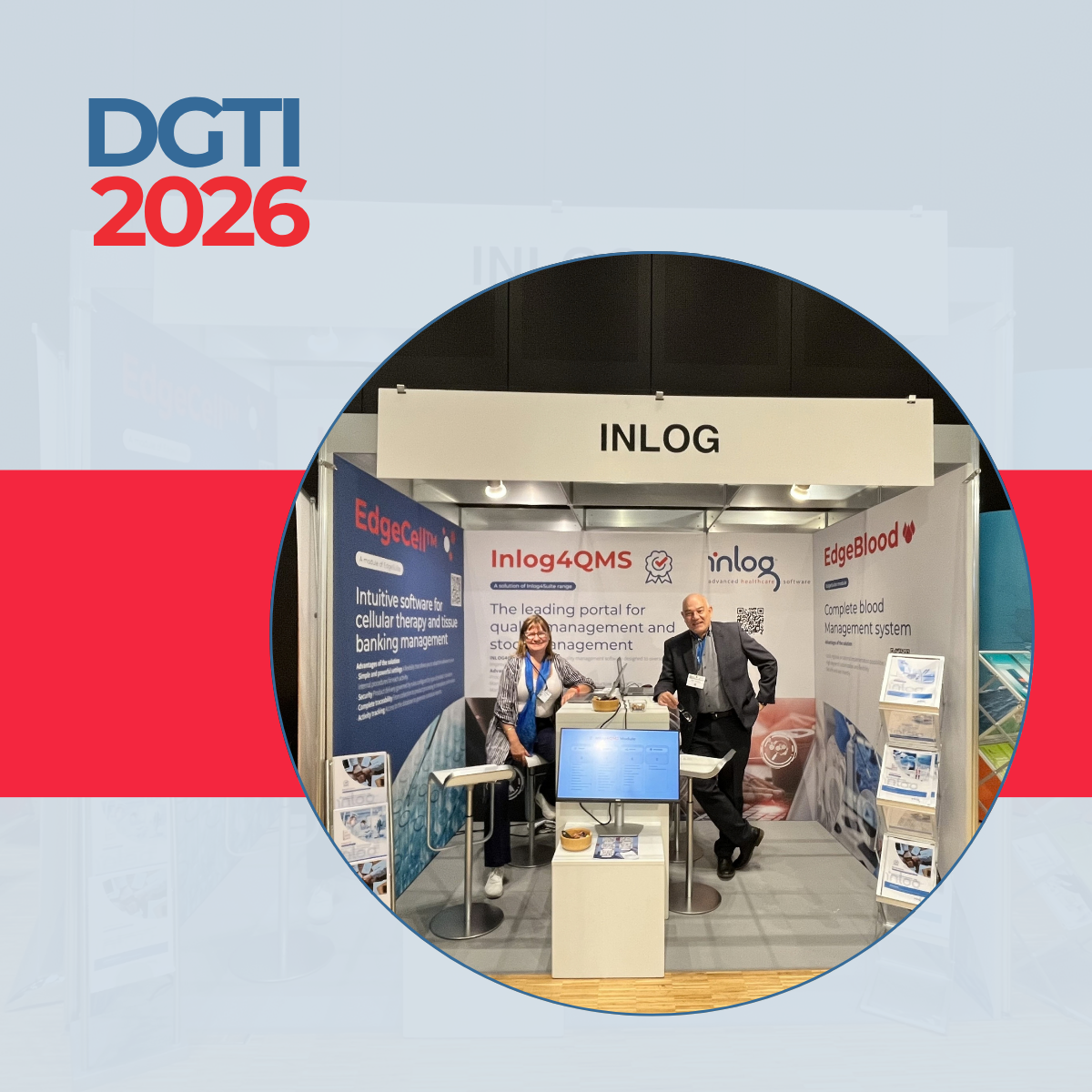 Stand INLOG au DGTI 2026 présentant les solutions Inlog4QMS, EdgeCell et EdgeBlood